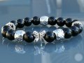 Дамска Гривна от 10 мм Натурален Черен Турмалин и Неръждаема Стомана, Ръчна изработка Стреч, снимка 1