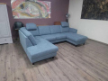 ПРОМОЦИЯ!!! Син ъглов П образен диван от плат LS404520, снимка 6