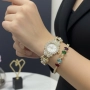 Луксозен дамски комплект – часовник с кристали + гривна с многоцветни камъни, снимка 3