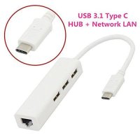 USB C 3.1 hub, с 3 x USB 2.0, Ethernet RJ45 Lan мрежова карта, снимка 2 - Мрежови адаптери - 40419629