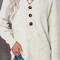 Дамски ежедневен моден плетен пуловер с V-образно деколте, 5цвята - 023, снимка 2 - Блузи с дълъг ръкав и пуловери - 39728807