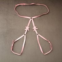 BDSM розов кожен харнес нашийник колан с панделки за тяло, снимка 12 - Колани - 42163609
