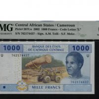 Сертифицирана PMG 67. CENTRAL AFRICAN STATES - CAMEROUN. Let. U. 2002, снимка 1 - Нумизматика и бонистика - 34539874