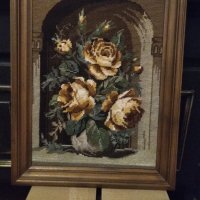 Страхотен гоблен рози масивна дървена рамка , снимка 2 - Гоблени - 42462639