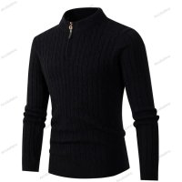 Мъжки моден трикотажен пуловер с дълъг ръкав и полувисока яка с цип, 4цвята - 023, снимка 4 - Пуловери - 42708061