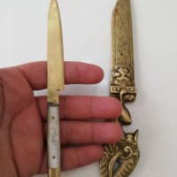 Античен китайски месингов нож за писма-рядък и уникален, снимка 5 - Антикварни и старинни предмети - 33753241