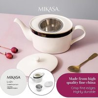 Нов Фин Mikasa Luxe Deco Чайник с Инфузер за Чай Подарък дом кухня порцелан, снимка 5 - Други стоки за дома - 42822868