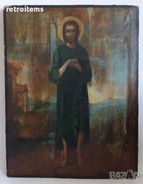 19 Век! Руска, Голяма Икона на Св.Преподобни Алексий, човек Божи, снимка 1