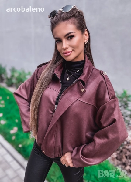 Дамско яке от рубинено-червен велур, снимка 1