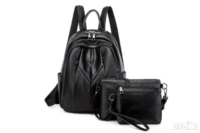 Комплект 3 части дамска раница, чантичка и портмоне , снимка 1