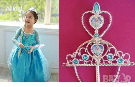 Плитка за коса пластмасова детска корона и Жезъл принцеса Елза Замръзналото Кралство Frozen костюм, снимка 1