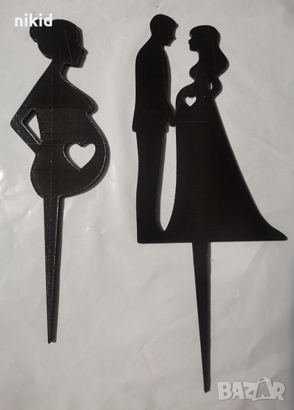 Бременна булка двойка пластмасов черен топер табела за торта украса за сватба сватбен, снимка 1