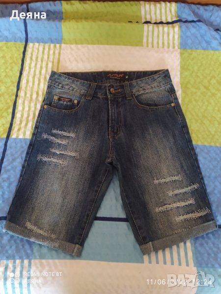 Къси дънчени панталонки М размер, висока талия, снимка 1