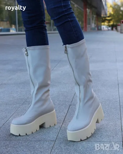 Ботуши на платформа - бежова кожа, снимка 1