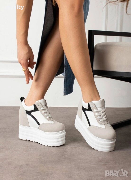 Кецове на Платформа - Бяло, Сиво и Черно, снимка 1