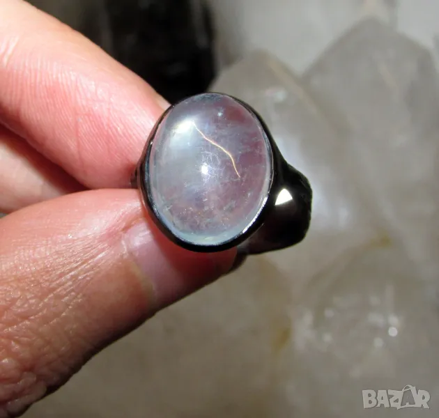 925 сребърен пръстен с родиево покритие и прозрачен аквамарин 14 карата, камък 16x12мм, тотално тегл, снимка 1