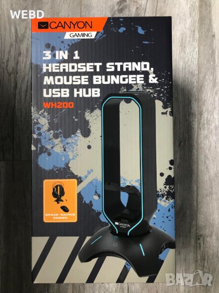 3 в 1 Стойка за слушалки,държач за кабел и 2-портов USB 2.0 хъб, снимка 1