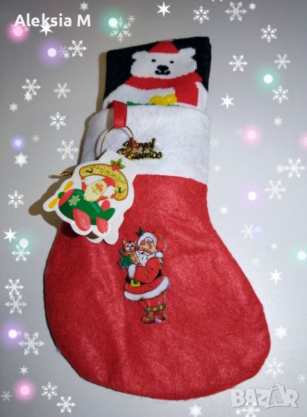 ПРОМО Коледно чорапче с Дядо Коледа с чифт детски коледни чорапи и картичка чорапки памук подарък, снимка 1