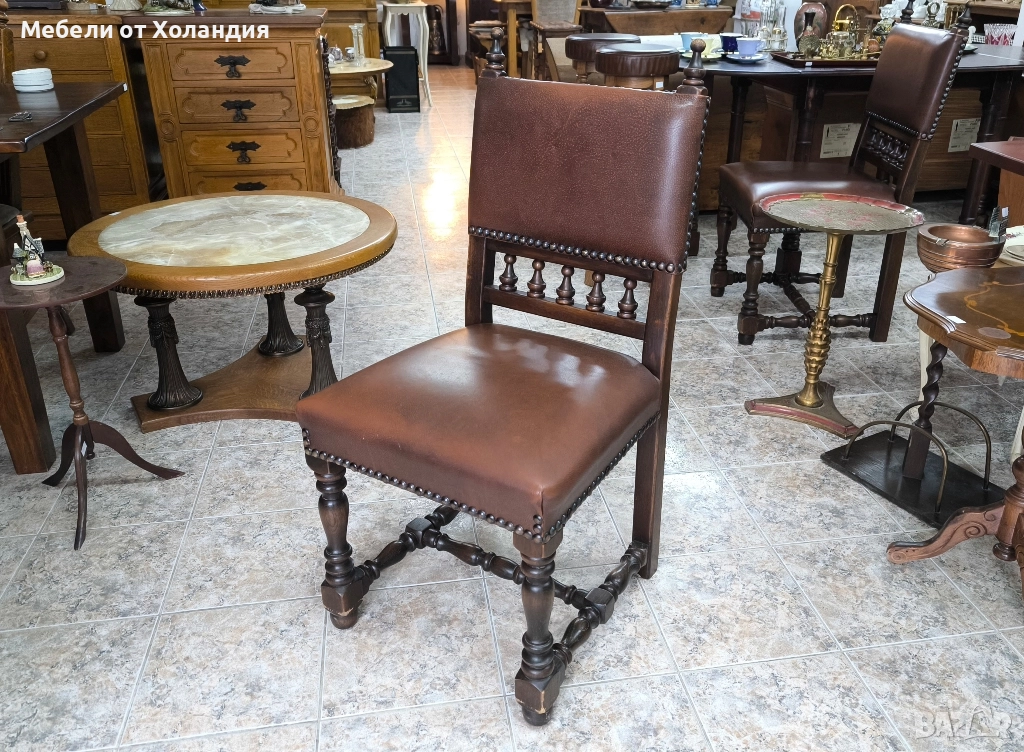 4 бр. дъбови стола с естествена кожа, снимка 1