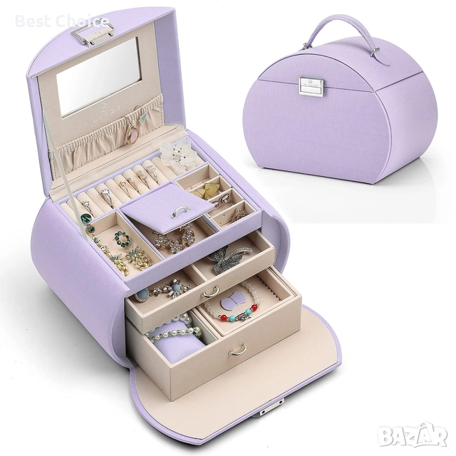 Vlando 3-етажна Кутия за Бижута с Огледало – Виолетова, снимка 1