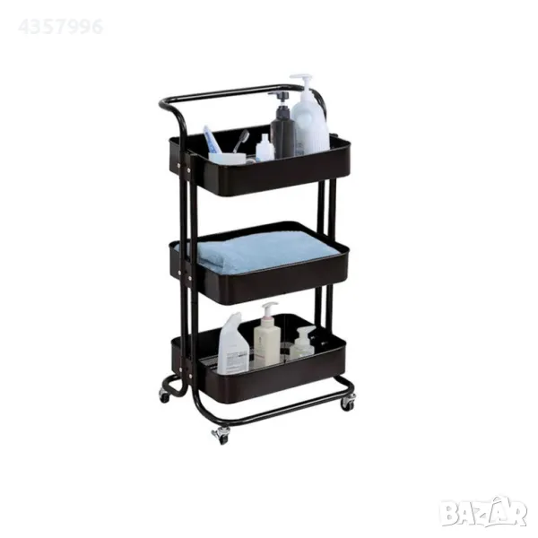 Количка за кухня, С колелца, Универсална, 3 рафта, Черен , снимка 1