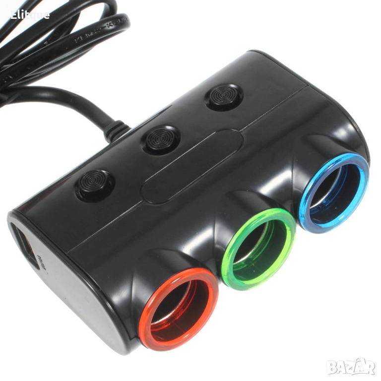 Мултифункционално зарядно за кола -  2 USB порта и 3 гнезда за запалка – 120W мощност и стилен дизай, снимка 1
