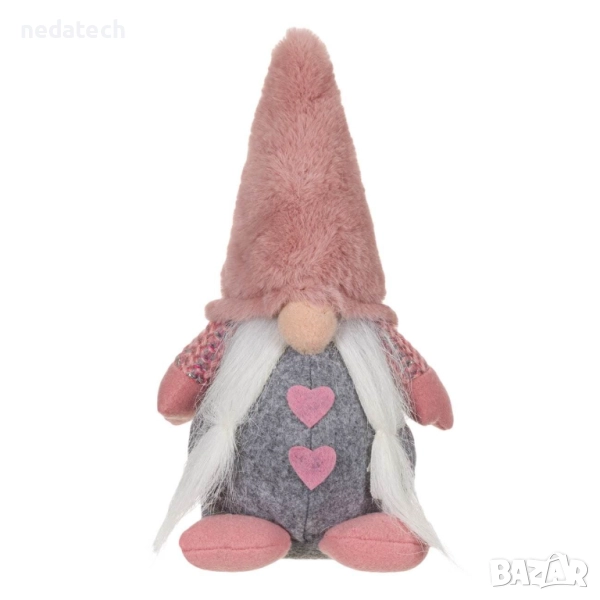 Гном с пухкава шапка , 25 см, розов/сив, снимка 1