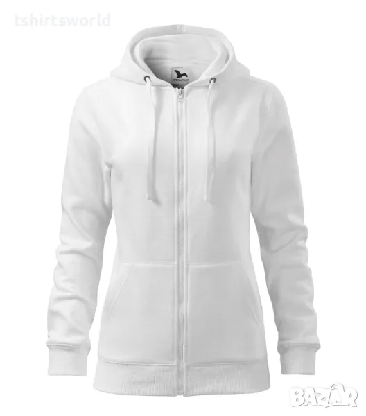 Нов дамски суичър с ЦИП и качулка в бял цвят, снимка 1