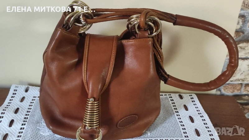 Дамска чанта от естествена мека лицева кожа в кафяв цвят, снимка 1
