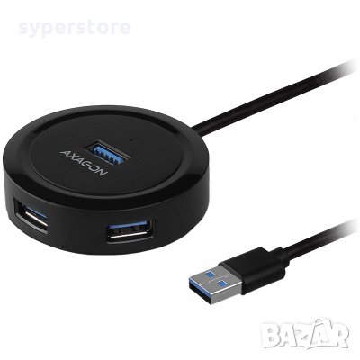 USB Хъб USB3.2 Axagon HUE-P1A 4 USB + Micro USB Power IN Кръгъл, Черен, Разклонител, снимка 1 - Кабели и адаптери - 31897086