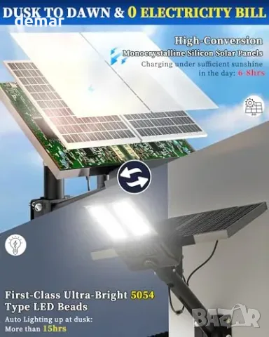 Соларна улична LED лампа Gefolly SL-10100W с IP67, снимка 2 - Соларни лампи - 55806881