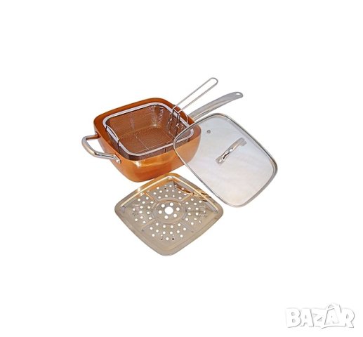 Migas Copper Pan квадратен тиган със стъклен капак-5 начина на готвене, снимка 6 - Съдове за готвене - 42754637