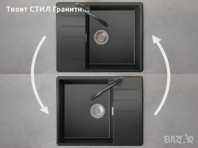Графит кухненска гранитна мивка Копенхаген 50 Top 620х500, снимка 6 - Мивки - 51299483