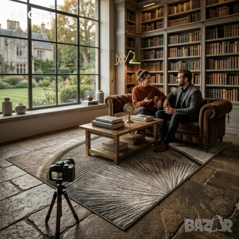 Модерен килим за хол 120х160см - Графитено сив със златисти пръски и 3D ефект, Противоплъзгащ, снимка 4 - Килими - 53928339