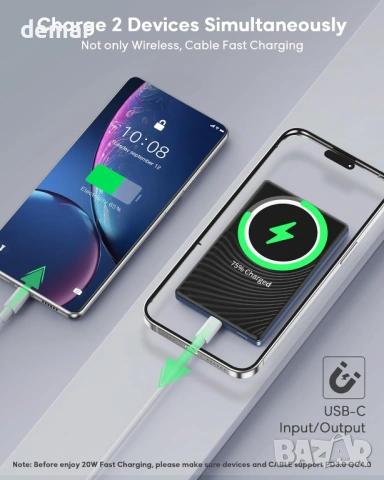 Магнитна външна батерия, 5000mAh, 20W за iPhone 17/16/15/14/13/12 серия, синя, снимка 6 - Външни батерии - 53934031
