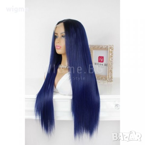 Дълга права синя лейс фронт перука Марая, снимка 2 - Аксесоари за коса - 29607740