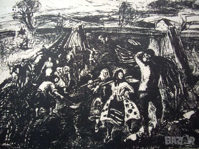 Гравюра "На полето" от Мариана Петрашку-Риглер 1956, снимка 2 - Други ценни предмети - 30436332
