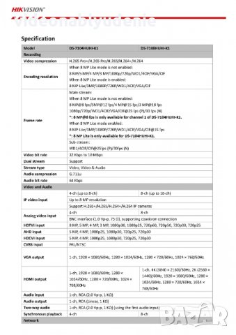 Hikvision DS-7104HUHI-K1(S) 4х5MP+AoC AHD/CVI/TVI(1xКанал8МР)+2IPx6MPx или 8хIPх8Mегапиксела + Аудио, снимка 3 - Комплекти за видеонаблюдение - 29448019