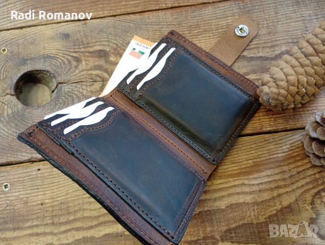 Ръчно изработен мъжки кожен портфейл+ ключодържател , снимка 2 - Портфейли, портмонета - 53936419