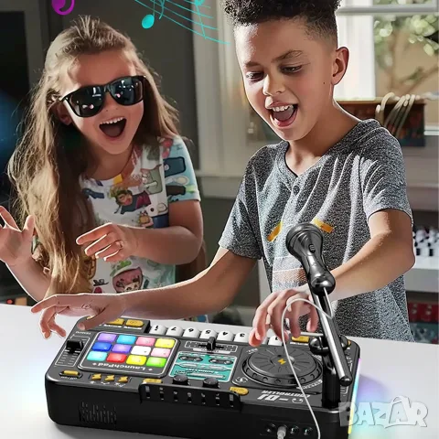 DJ миксиращ пулт с Bluetooth и микрофон на стойка 🎤 и клавир 🎹 , снимка 3 - Образователни игри - 55877263