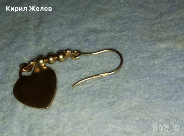 ЕЛЕГАНТНА СЪРЦЕВИДНА ПОЗЛАТЕНА СРЕБЪРНА АРТ ОБЕЦА СРЕБРО 925 със СТОМАНЕНА ВЕРИЖКА 40415, снимка 2 - Обеци - 42405433