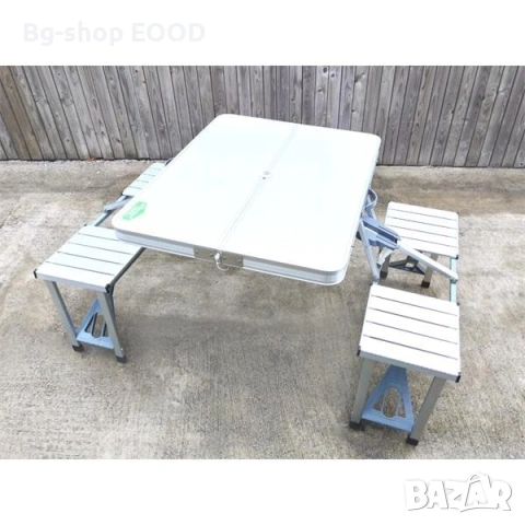 ПРОМО!! Сгъваема маса и столове, за 4 души, За пикник и къмпинг, Алуминиева 