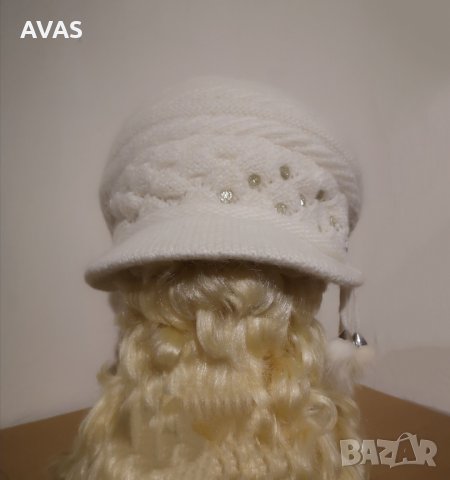 Нова шапка Ангора+Вълна зимна дамска бяла, снимка 2 - Шапки - 31362213