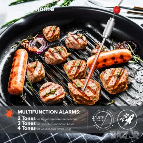 TEMOLA TM40 Безжичен цифров термометър за месо с незабавно отчитане с 4 сонди и кухненски таймер, снимка 10 - Други - 48347658