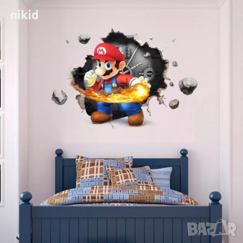 3D Супер Марио Super Mario Дупка в стена самозалепващ стикер лепенка за стена, снимка 5 - Други - 34253921