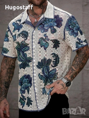 Нови ризи къс ръкав плетени синьо и зелено Л,Хл., снимка 2 - Ризи - 51767506