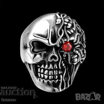 Мъжки пръстен - череп с циркон, хеви метъл, пънк, снимка 3 - Пръстени - 42105791
