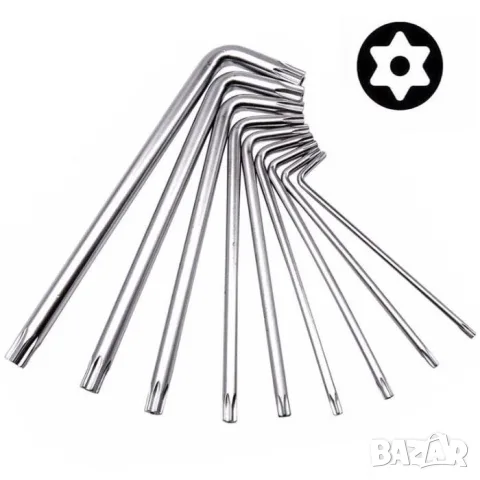 Комплект 9 малки Г-образни TORX ключа с отвор