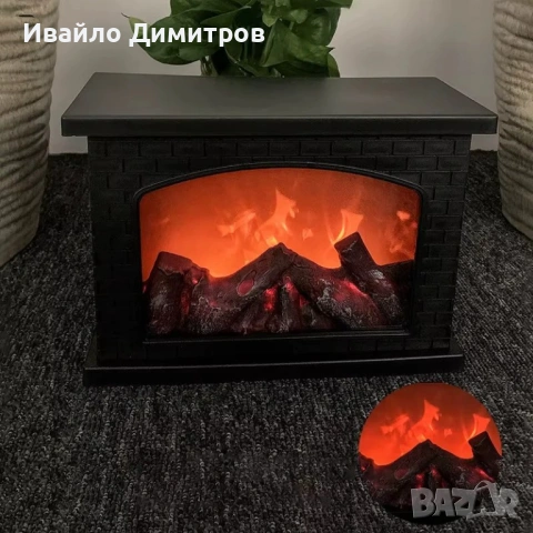 Декоративна електрическа камина, с 3D ефект на пламък, 30x20х10 см, USB захранване и батерии