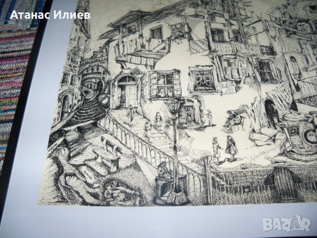 "Чуден град" страхотна картина -графика на худ. Десислава Илиева, снимка 6 - Картини - 32148393